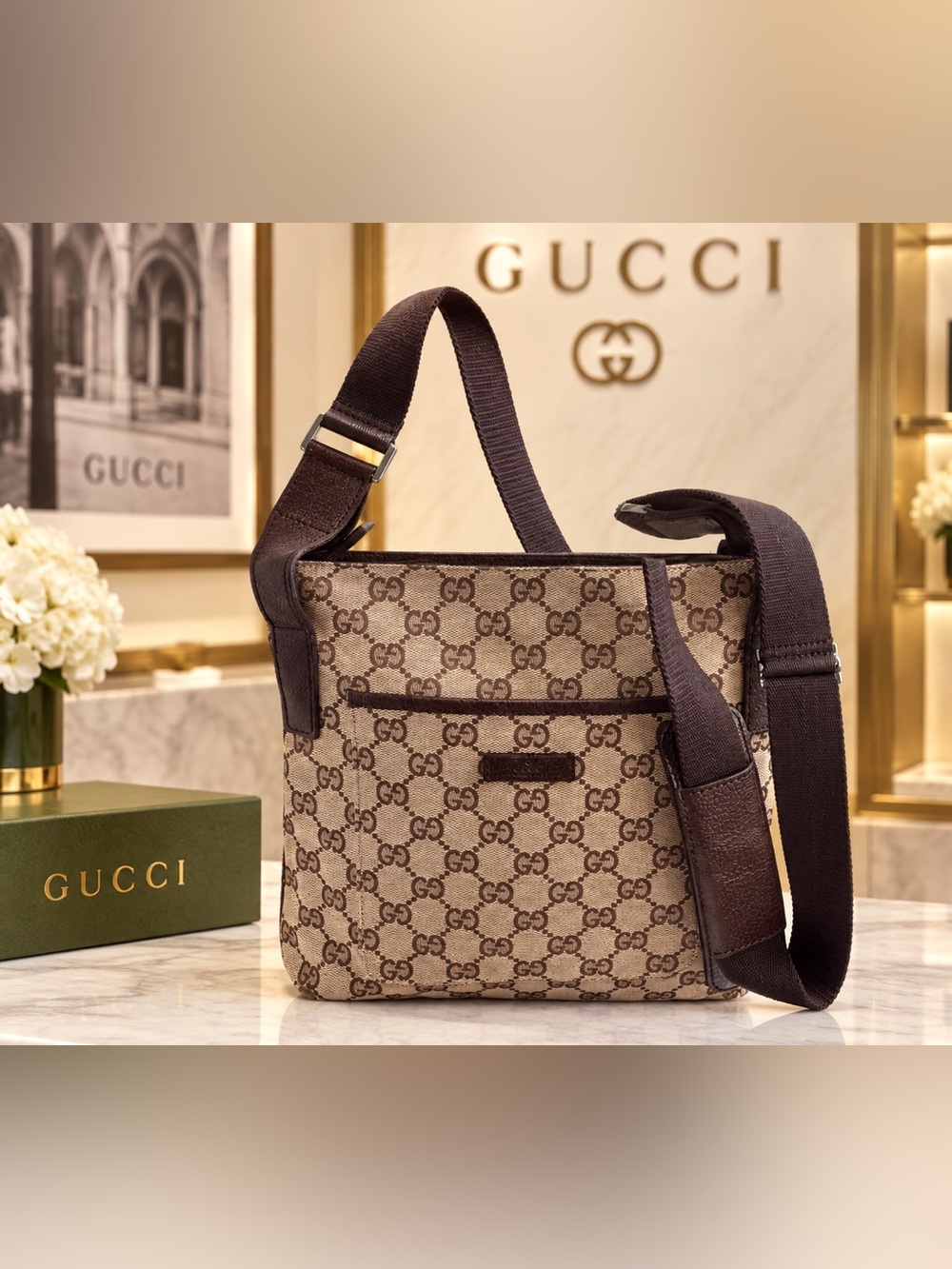 Gucci GG Canvas Messenger Crossbody 122793 467891 Entrupy Authenticated